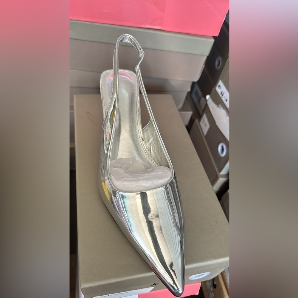 Silver Slingback Pointed Toe Heels